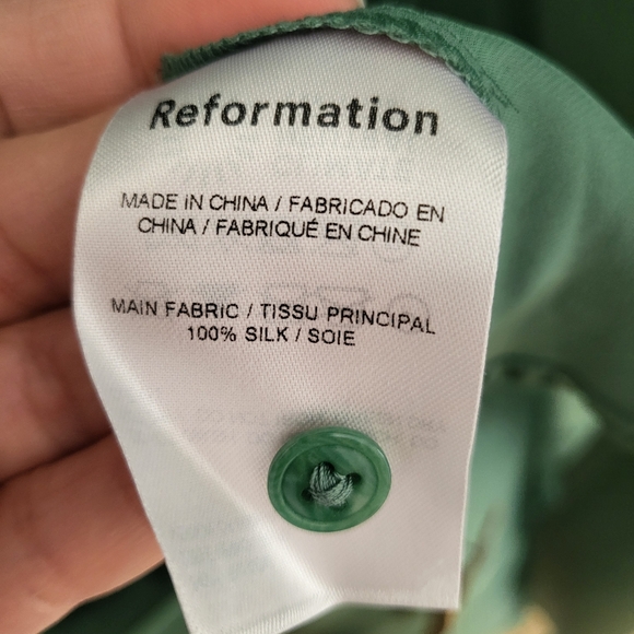 Reformation Catalina Silk Long Sleeve Midi Dress Green 6 - Picture 6 of 15